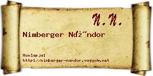 Nimberger Nándor névjegykártya